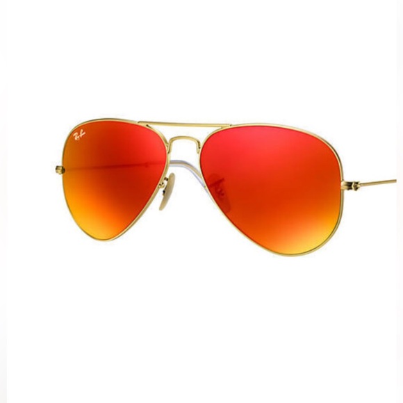 Ray-Ban Accessories - Ray-Ban Aviator Large Gold Metal Mirror Sunglasses w/Red-Orange Mirrored Lenses